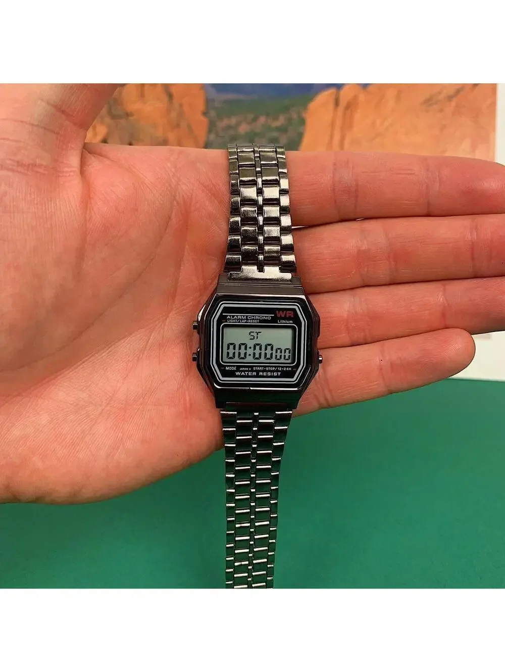 Y2k 2000s style cyber silver stainless steel digital watch